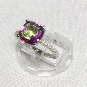 Mystic Topaz Sterling Silver Square Cut Ring Sz 7